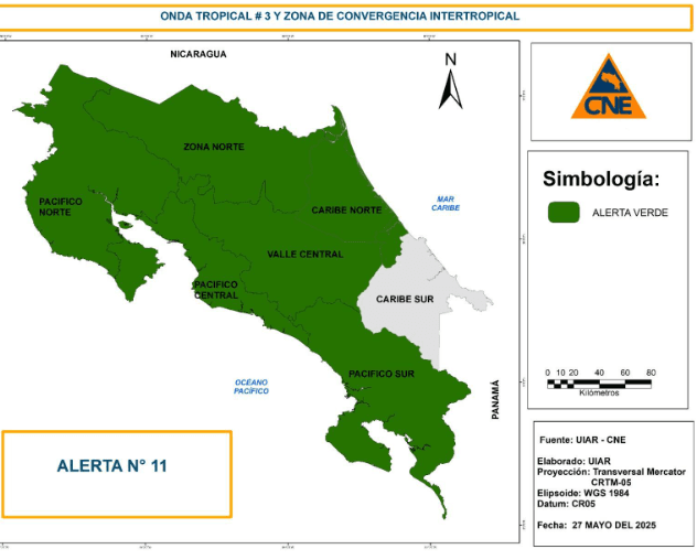 CNE activa alerta verde en casi todo el país por paso de onda tropical #3